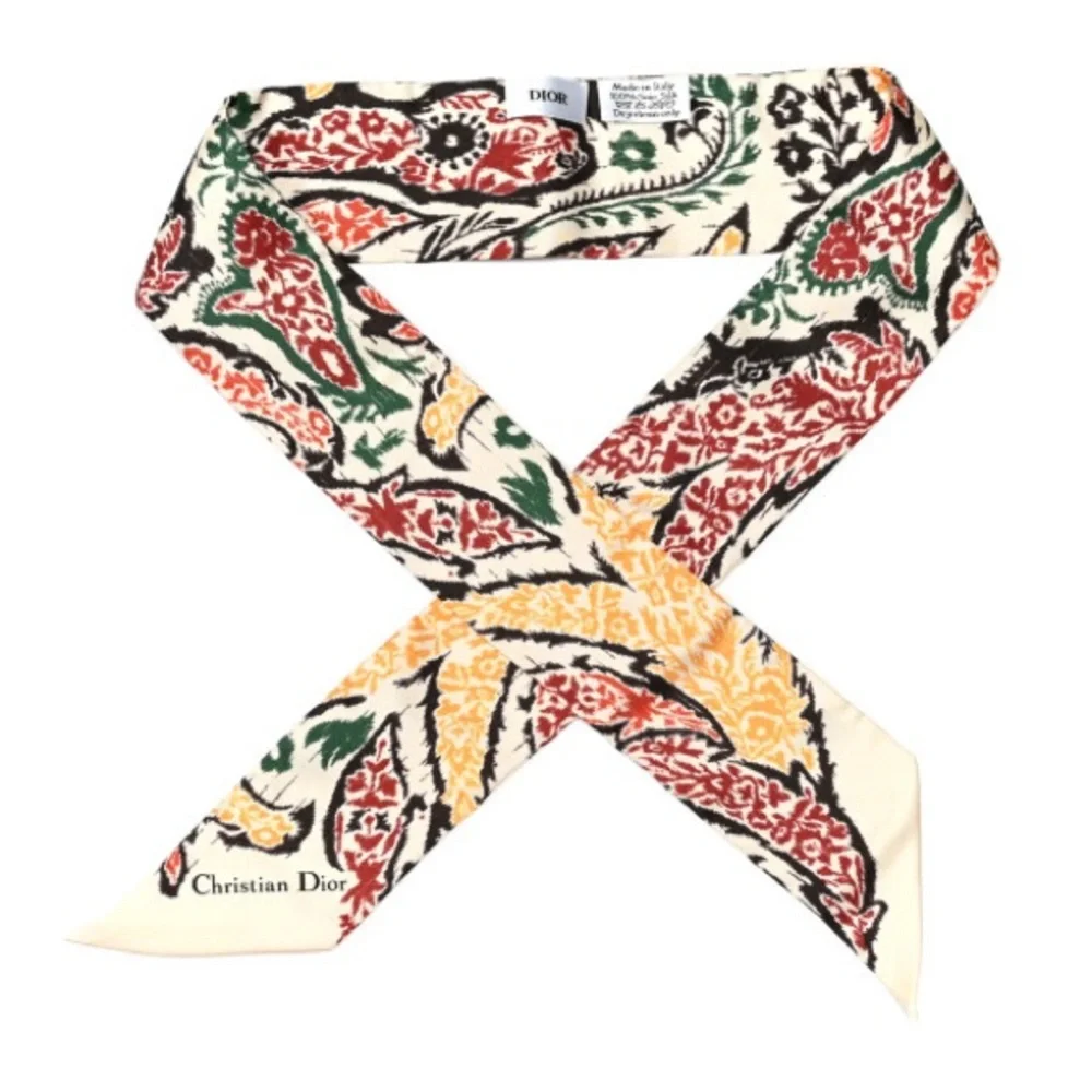 Brand New Authentic Christian Dior Silk Paisley Mitzah Scarf MultiColor